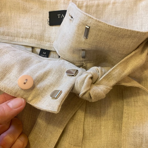 Talbots cropped pants 14 100% pure Irish Linen khaki wide leg contour tie waist - Picture 4 of 8